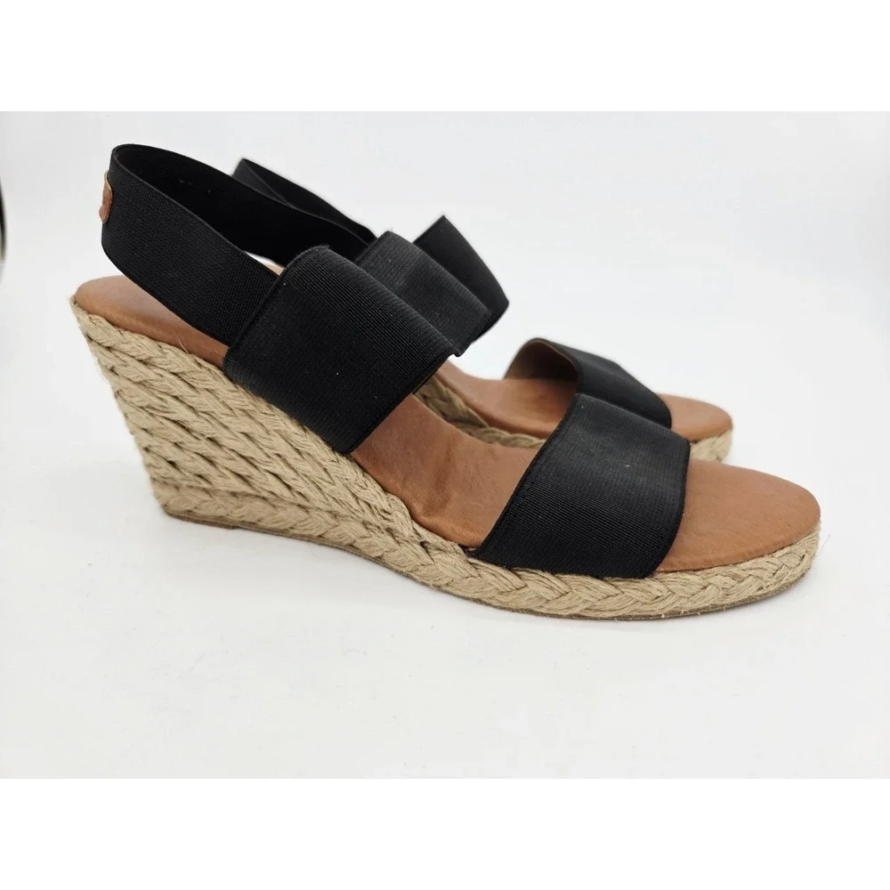 André Assous Allison Stretch Wedges Sandals Size EU 38 US 7.5-8 Espadrille Black